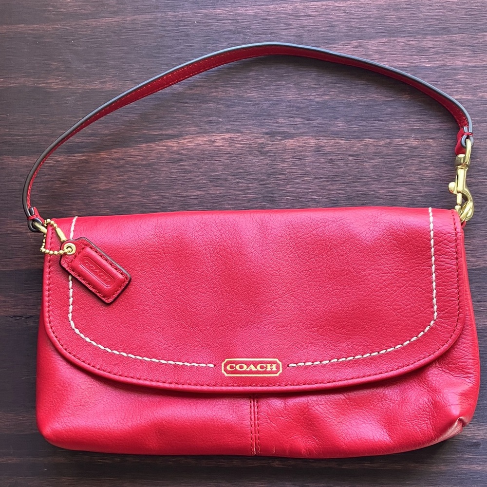NWT Coach Campbell Wristlet, Red Leather, Large